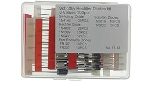 MERICDA 8 Values 100 PCS Switching/Fast Recovery/Schottky/Rectifier Diodes kit (1N4148 1N4007 1N5819 1N5399 FR107 FR207 1N5408 1N5822)