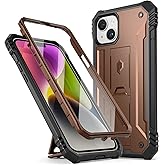 Poetic Revolution Case for iPhone 14 6.1 inch, [20FT Mil-Grade Drop Tested], Full-Body Rugged Shockproof Protective Cover with Kickstand and Built-in-Screen Protector, Brown