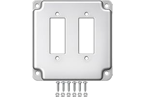 Powder-Coated 2-Gang Rocker Switch 4" Square Electrical Box Cover, Decorator Switch, Rocker, Exposed Work, Crushed Corners, M