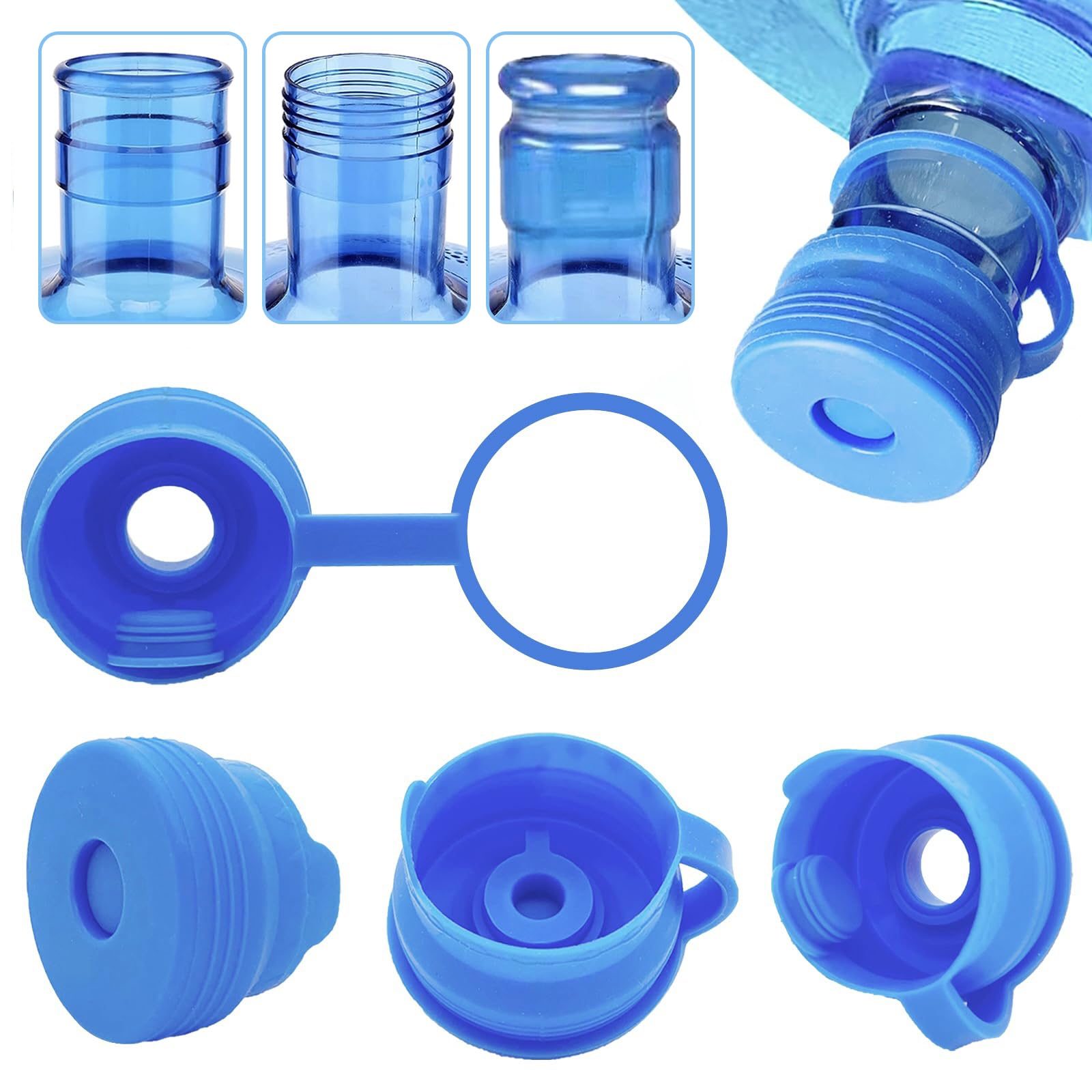 Photo 1 of DysanVica ?4 PCS? 3 & 5 Gallon Water Jug Cap - 55mm Reusable Food Grade Silicone Water Bottle Cap for Standard/Screw/Crown Tops, Water Dispenser Replacement Lids, Non-Spill & Leak Free - 4 Pack