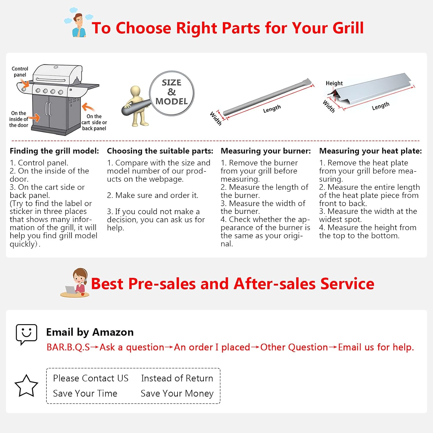 Hisencn Grill Repair Kit Replacement for Members Mark BQ05046-6, BBQ Pro BQ05041-28, BQ51009, Sam's Club, Outdoor Gourmet Gas Grill Models, Stainless Steel Pipe Burner Tube, Heat Plate Tent Shield : Garden & Outdoor