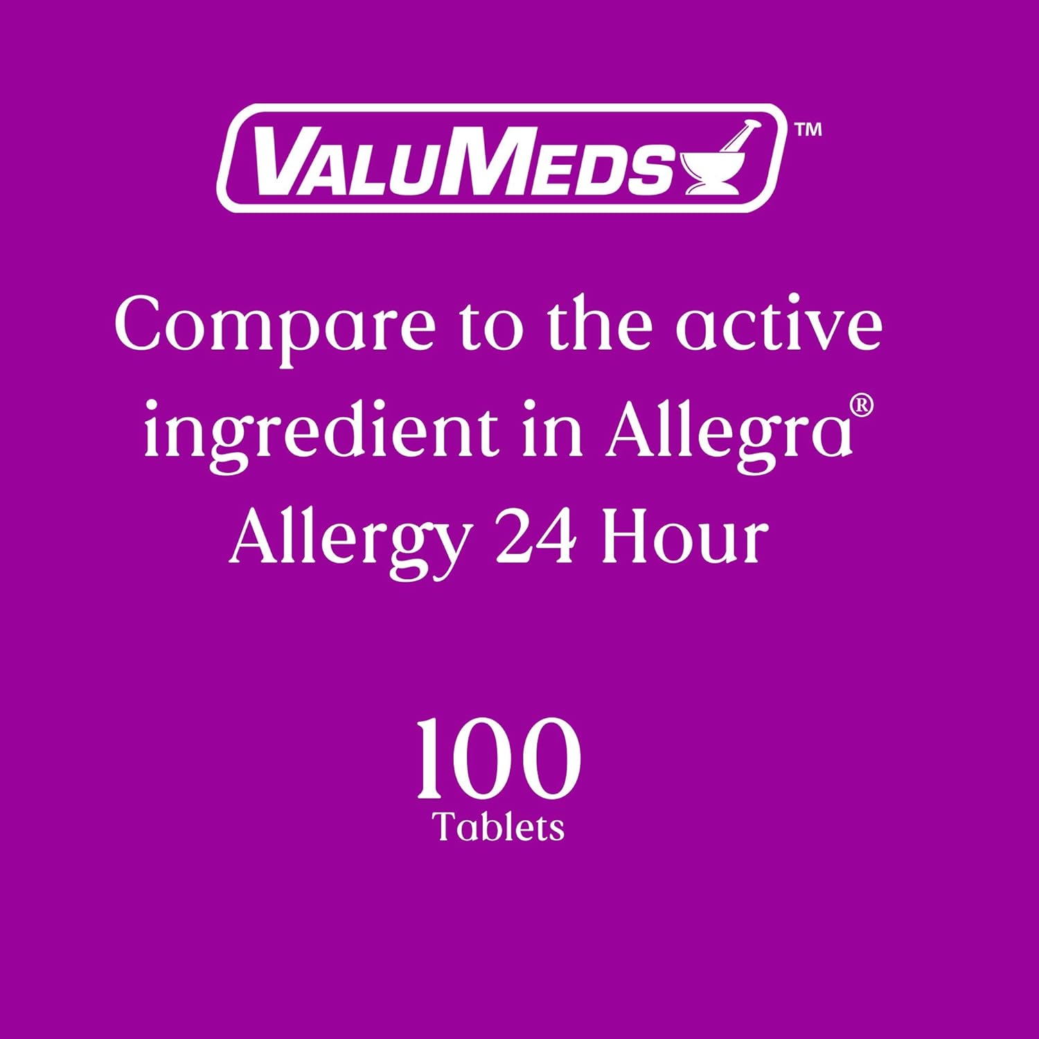 ValuMeds 24-Hour Allergy Medicine (100-Count) Fexofenadine HCl Tablets | Non-Drowsy Antihistamine | Pollen, Hay Fever, Dry, Itchy Eyes, Allergies | Kids, Adults (Compare to Allegra Tablets): Health & Personal Care