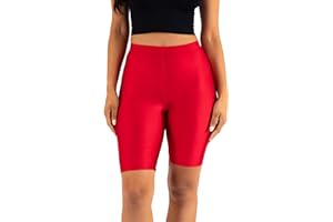 Ofenti Shiny Biker Shorts Colorful Knee Length High Waist Active Slip Shorts Boy Shorts Dance Yoga Running Lounge