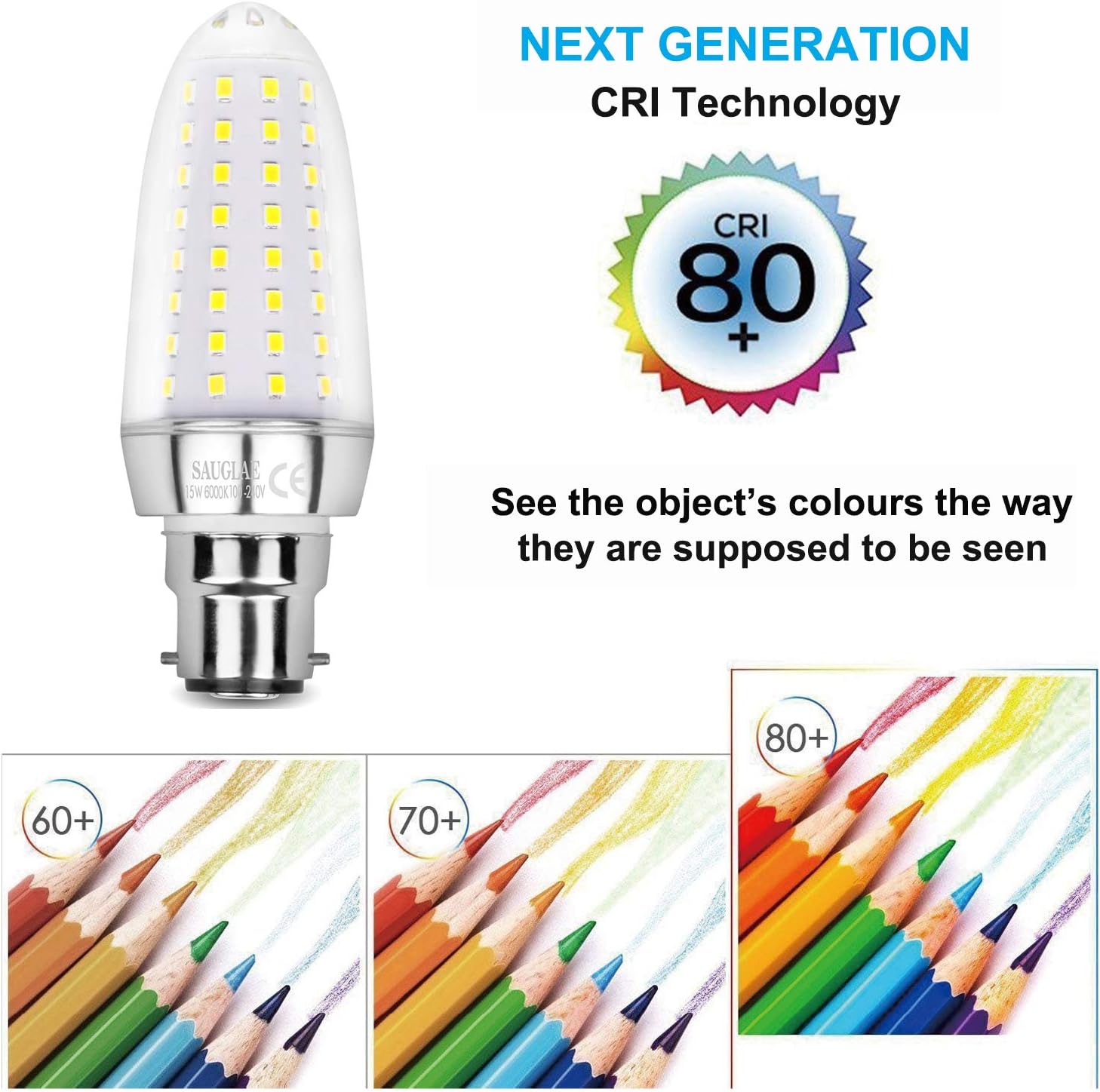 SAUGLAE 15W LED Light Bulbs, 120W Incandescent Bulbs Equivalent, 6000K Daylight White, 1700Lm, B22d Bayonet Cap Led Lights, Pack of 3 - Image 5