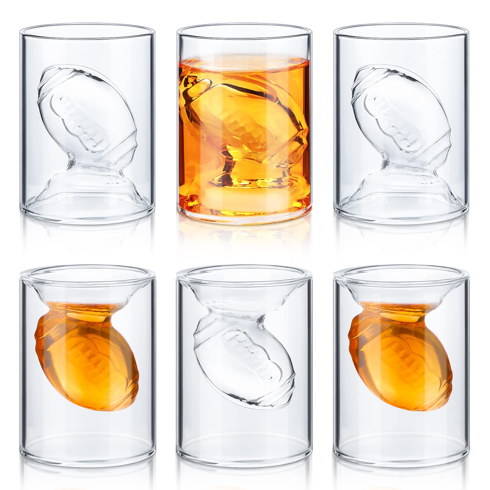 Photo 1 of ***SOCCER BALL*** Hoolerry Set of 6 3.4/6.8 oz Football Reversible Shot Glasses Clear Football Fan Whiskey Glass Cups Soccerlover Gifts for Men Sports Party Drinking Beer Liquor Wine