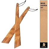 MIGAKU HOME 12″ Acacia Wooden Spatula(2pcs), Wooden Cooking Utensils Set, for Flipping, Scraping, Serving, Egg, Bowl Scraper, Spurtle Spatula