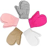 Boao 5 Pairs Toddler Mittens Magic Stretch Black Kids Winter Knitted Gloves Multicolor Newborn Warm Gloves for Boys and Girls