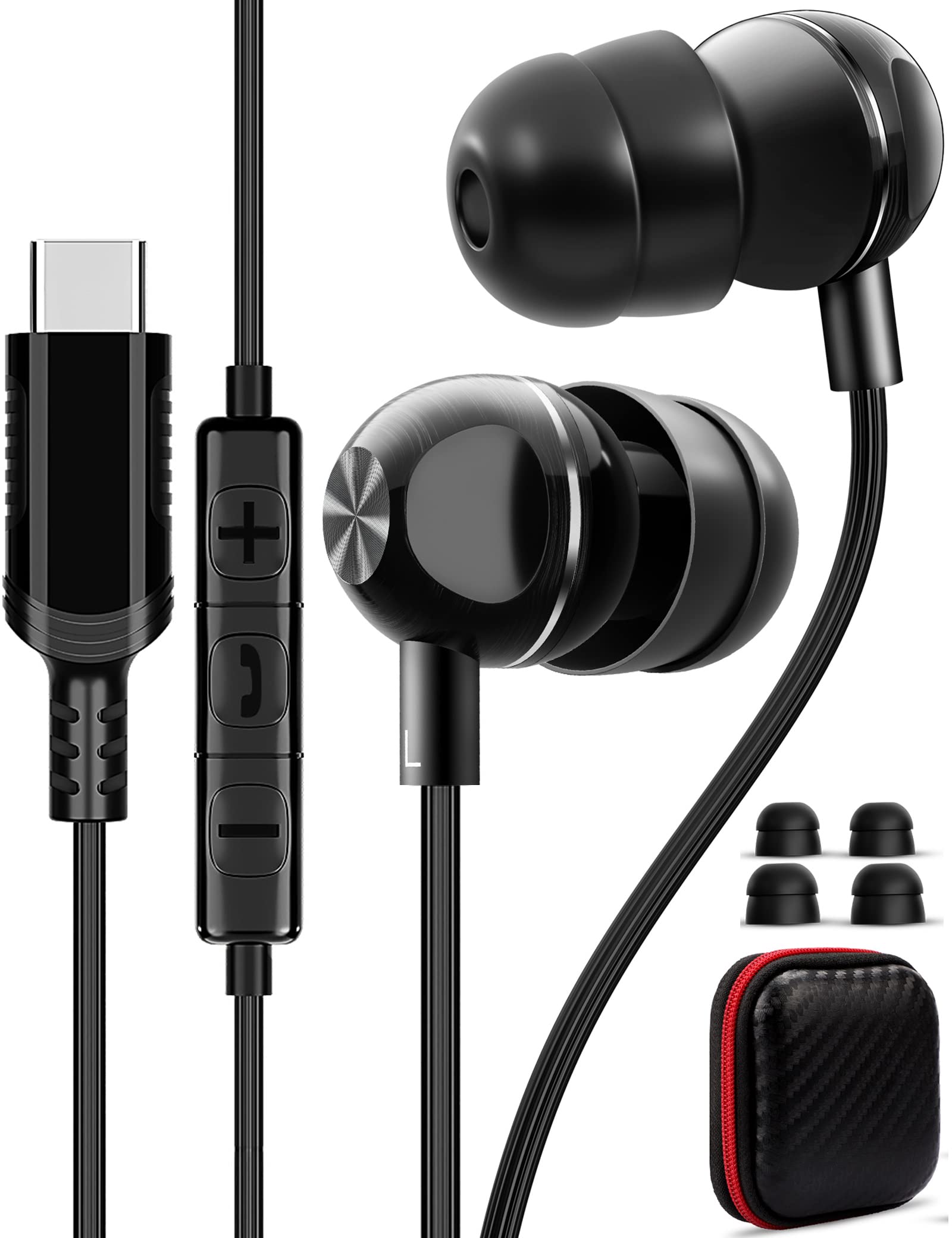 Photo 1 of USB C Headphone for Samsung A53 S54 S22 S23 S21 S20 FE Wired Earbuds Magnetic in-Ear Type C Earphone with Microphone Stereo Noise Canceling for Galaxy Z Flip 5 Fold 4 Pixel 7 6 6a 7a OnePlus (Black)