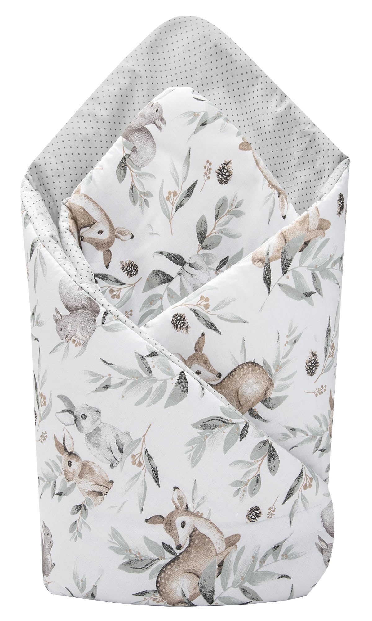Medi Partners Swaddling Blanket Pillow 100% Cotton 75x75cm Sleeping Bag Double Sided Soft All Year Round Multifunctional Anti-Allergic Babies (Deer in leaves)