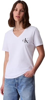 T-Shirts Manches Courtes Lot de 2 Femme Logo Tee avec Col en V, Blanc (Brilliant White), XXS