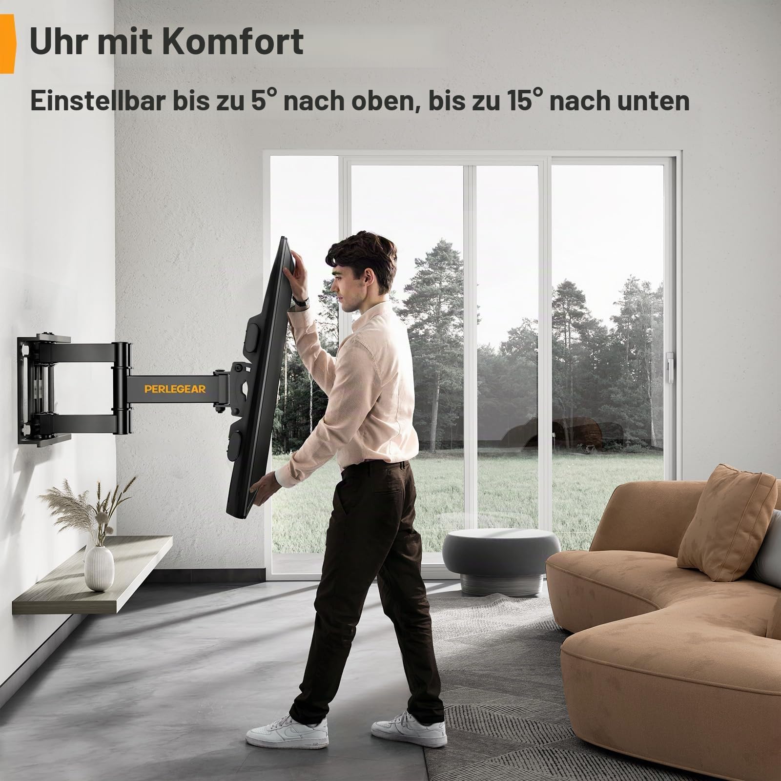 Perlegear TV Wandhalterung Schwenkbar Neigbar für 37-84 Zoll Flach & Curved Fernseher, TV Halterung max.VESA 600x400mm bis zu 60kg 3