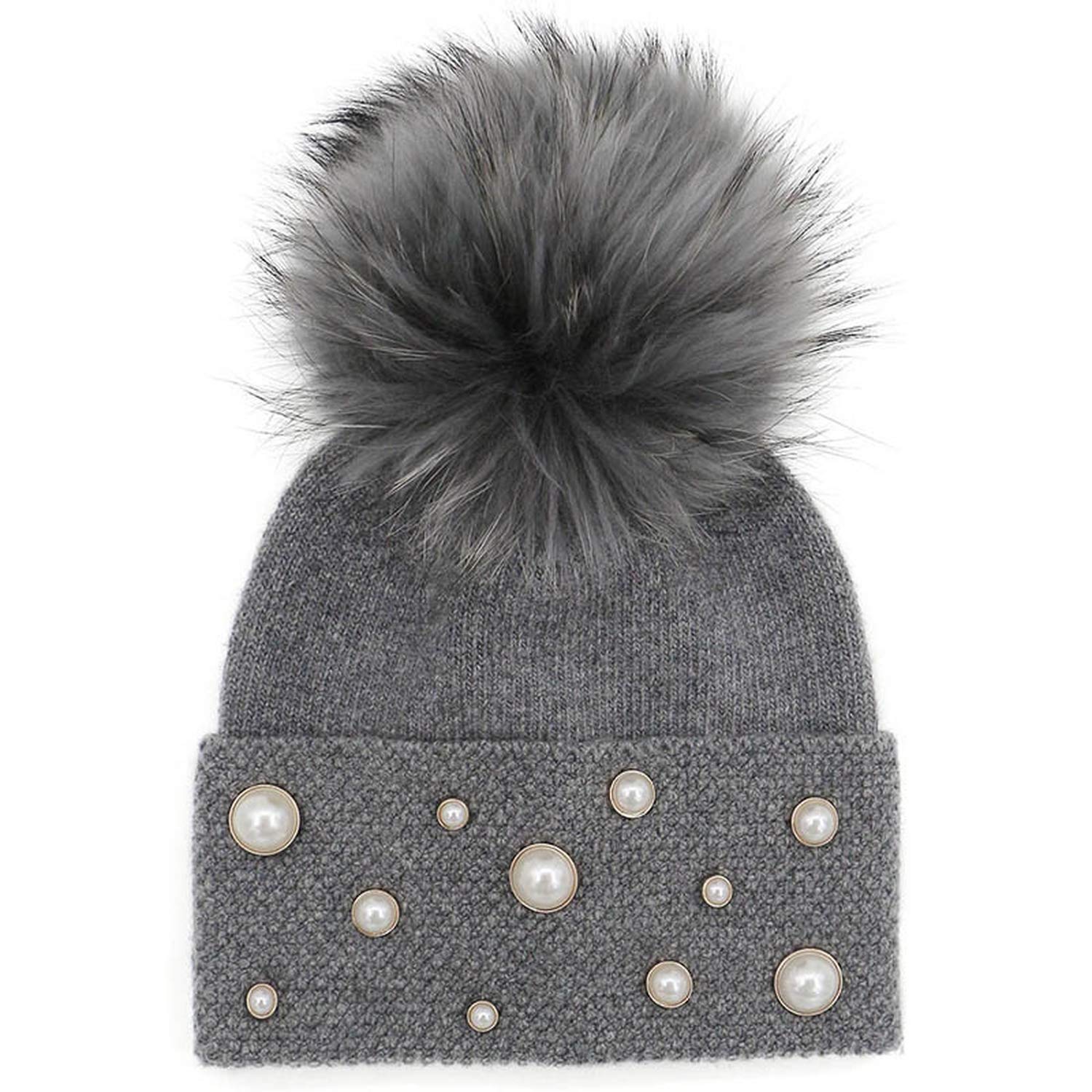 New Women Hat With Pompom Pearl Hat For Women Girls Soft Wool Beanie Knitted Hat Fur Ball Cap Girls Hats Caps