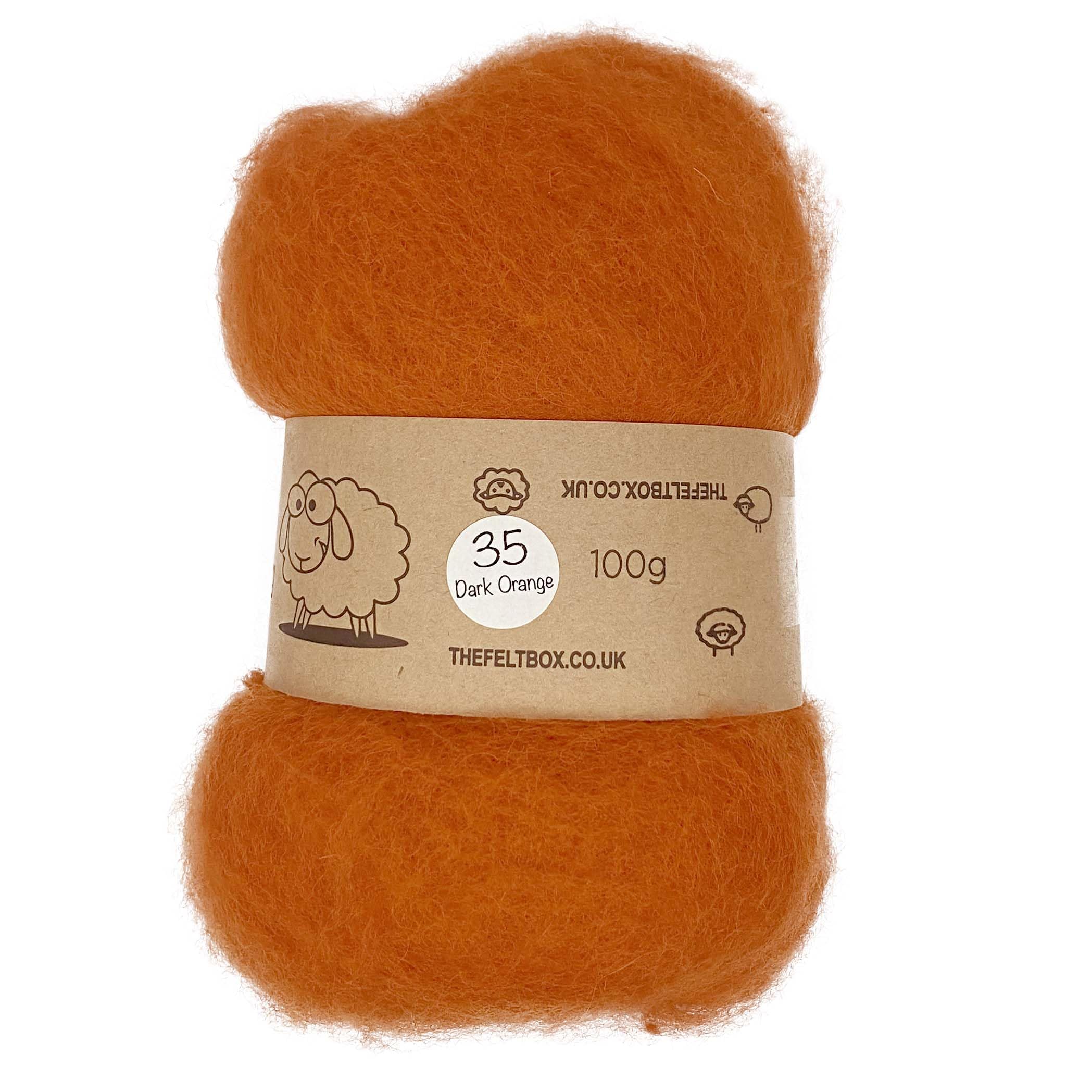The Felt Box Needle Felting Wool Carded Batting : Short Coarser Mixed Together Fibres, Use as Core or Finish Wool 100 g | 3.5 oz- Dark Orange #35