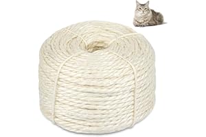 OPVIXI 164 Feet Sisal Rope for Cat Scratching Post, Natural Cat Tree Rope, 4 mm DIY Hemp Twine Rope for Repairing, Recovering Scratch Post Cats Tree Tower Replacement (White)
