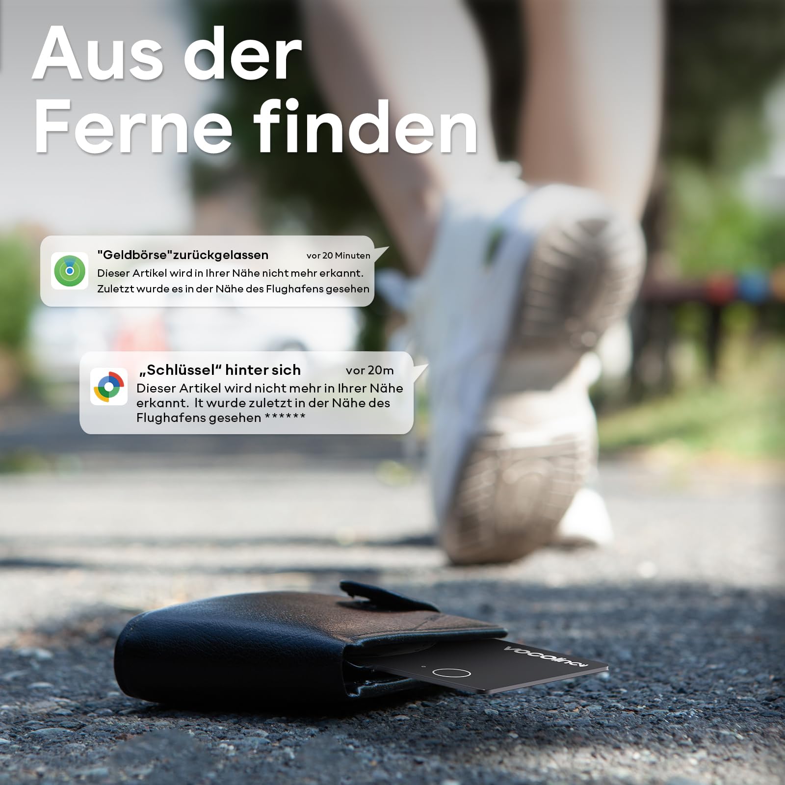VOCOlinc Air Tag Alternative Karte Kompatibel mit Apple Wo Ist & Android Google Mein Gerät Finden APP, Bluetooth Wiederaufladbar Wallet Tracker Card Ultra Slim für Geldbeutel/Gepäck/Taschen/Koffer 5