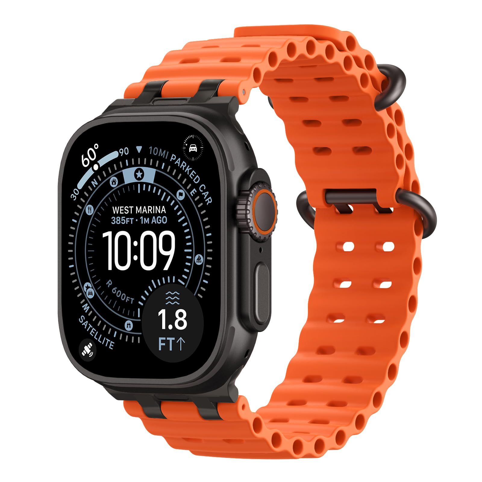 TiMOVO Ocean Band Compatible with Apple Watch Ultra 3/2/1 49mm, Upgraded Metal Connector Breathable Sport Watch Strap for Men Women, Black/Orange