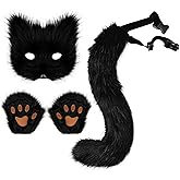Adolala Faux Fur Fox Tail Cat Wolf Set Plush Mask Fluffy Paw Gloves Halloween Christmas Party for Women
