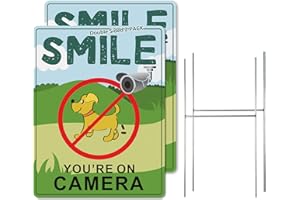 LARREEDE Funny Smile You're On Camera Yard Signs with Stakes, 2 Pack 12"x9" Double-Sided Security Camera Signs with Metal Stakes, Video Surveillance Signs