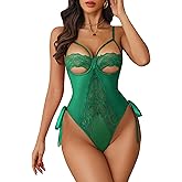 Avidlove Sexy Lingerie for Women One Piece Lingerie Cutout Teddy Underwire Bodysuits Mini Lace Leather Body Suit Lace-Up Back