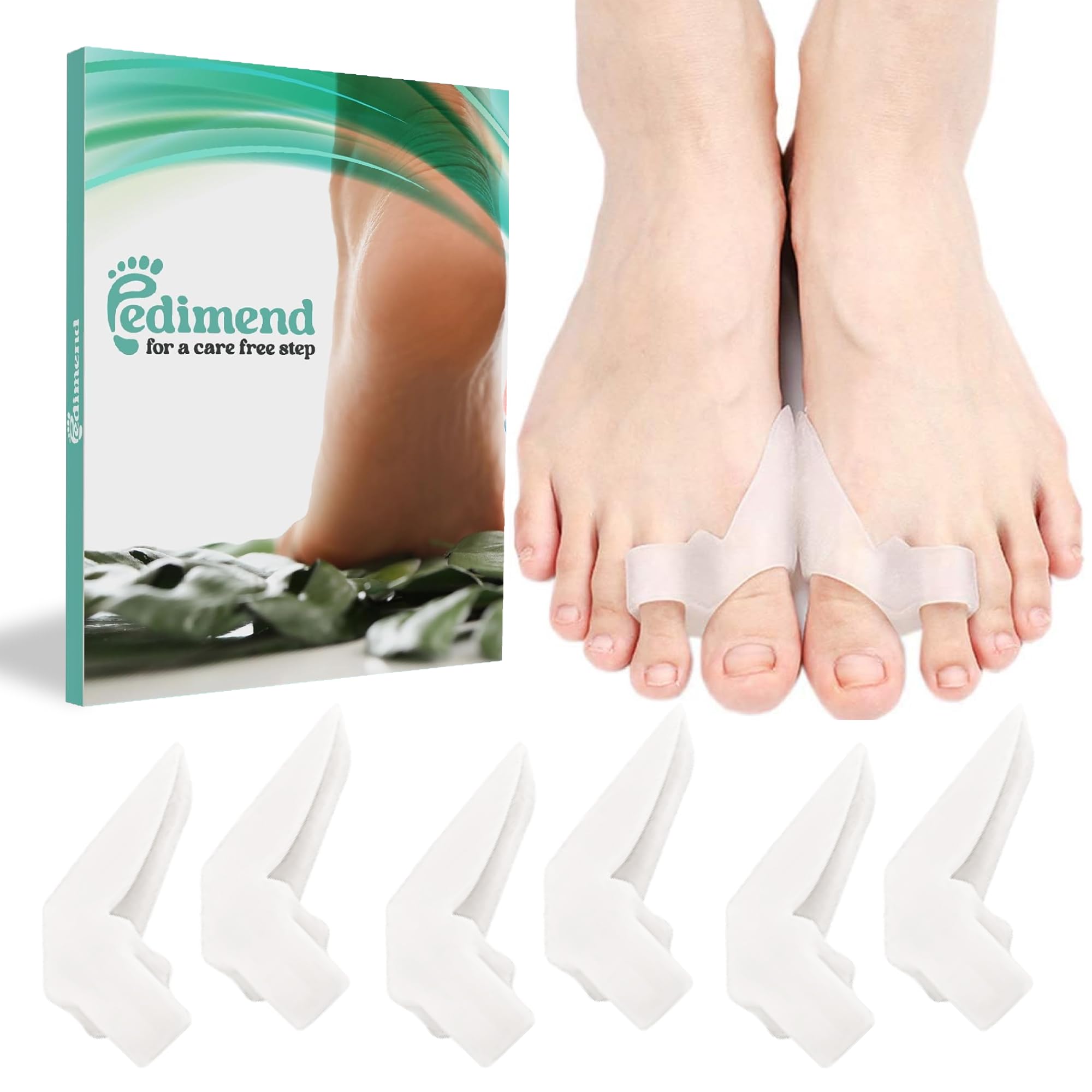 PEDIMEND 6X Silicone Gel Toe Separator to Align Big Toe - Bunion Protector with Toe Straightener - Toe Alignment Support - Avoid Shoe Friction - Unisex - Foot Care (White)