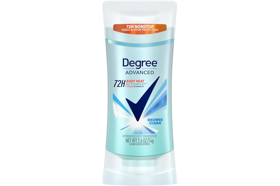 Degree Advanced Protection Antiperspirant Deodorant Shower Clean for 72-Hour Sweat & Odor Control for Women, with Body Heat Activated Technology, 2.6 oz