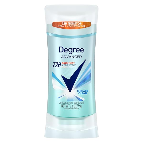 DEGREE ADVANCED PROTECTION ANTIPERSPIRANT DEODORANT SHOWER CLEAN FOR 72-HOUR SWEAT & ODOR CONTROL FOR WOMEN, WITH BODY HEAT ACTIVATED TECHNOLOGY, 2.6 OZ