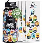 LET'S WANDER 50 States Water Bottle with Waterproof Stickers - 32oz Leakproof Insulated Stainless Steel with Straw - States of the USA Gift Bottle (Black)