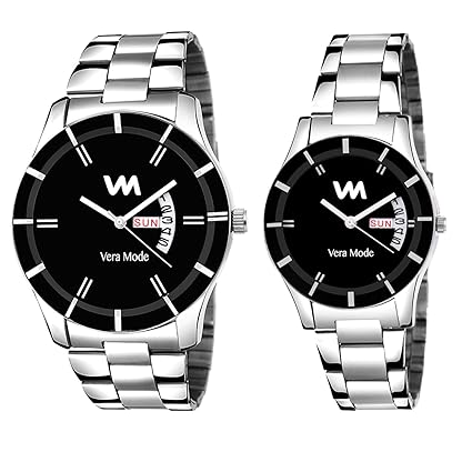 Quartz Analogue Black Dial Day and Date Mens and Womens Couples Watches