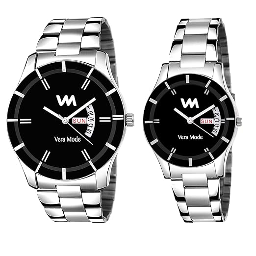 Quartz Analogue Black Dial Day and Date Men's and Women's Couples Watches