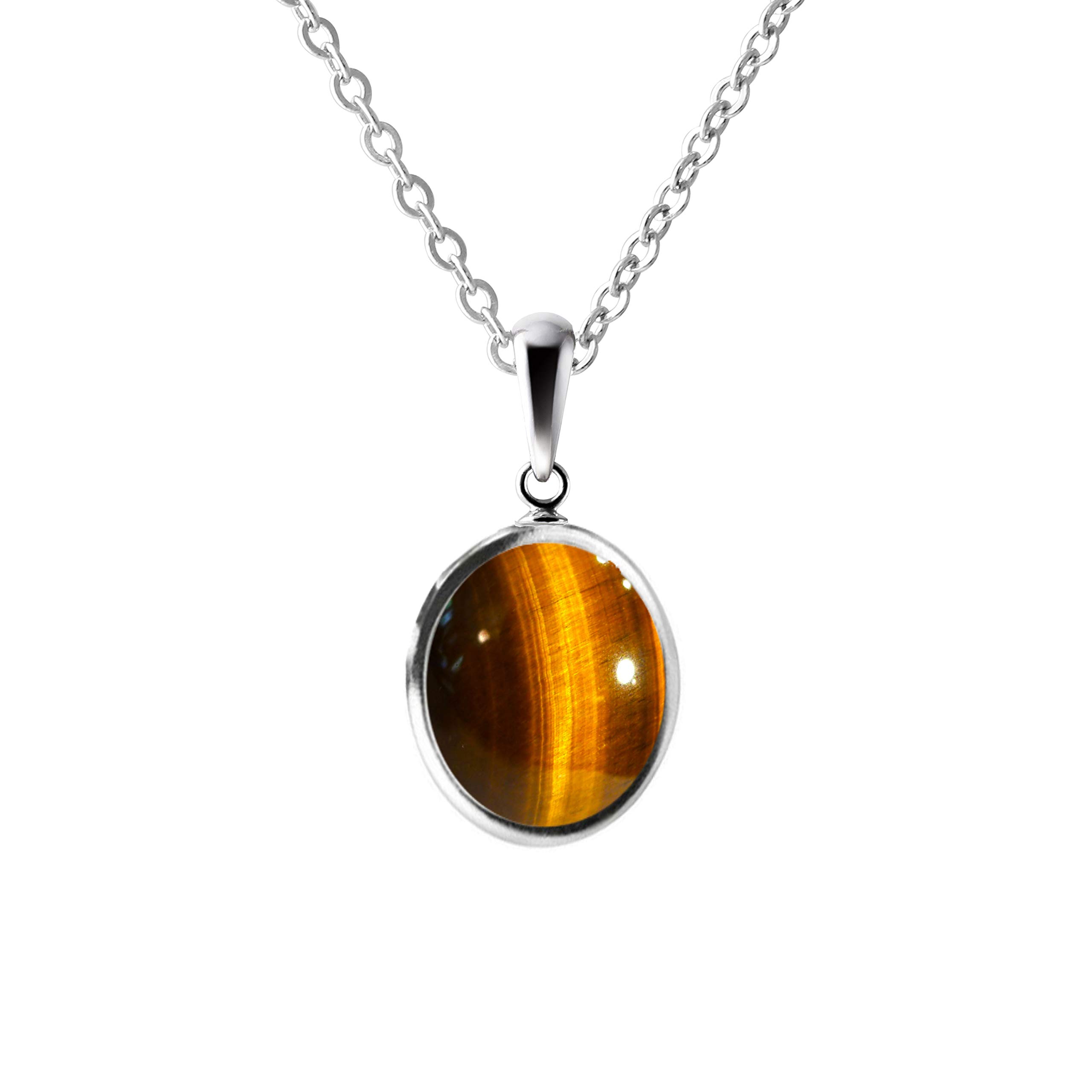 Franki Baker Tiger's Eye Oval Gemstone Pendant Necklace on Sterling Silver. Small & Dainty. Chain length: 50cm