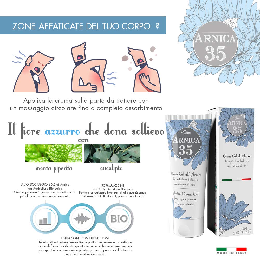 Dulàc - Arnica Gel Cream with a 35% concentration - 2.53 Fl.oz - THE MOST CONCENTRATED - 100% Made in Italy - Arnica 35 : Beauty
