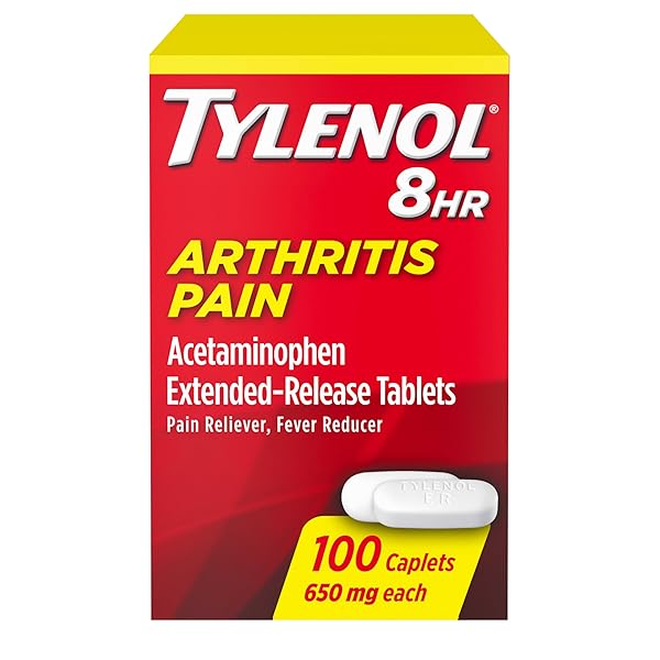 TYLENOL 8HR ARTHRITIS PAIN RELIEF CAPLETS, FAST, STRONG PAIN RELIEF, 650 MG ACETAMINOPHEN FOR MINOR ARTHRITIS & JOINT PAIN, FEVER REDUCER, EXTENDED RELEASE, WON’T IRRITATE STOMACH, 100 COUNT