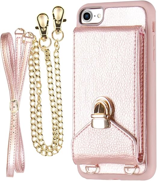 Amazon Com Iphone 8 Wallet Case Zvedeng Iphone 8 Card Holder Case With Wrist Strap And Crossbody Strap Iphone 8 Crossbody Case Mini Crossbody Bag Hand Purse For Women Rose Gold