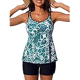 Summer Mae Womens Tankini Swimsuits 2025 Two Piece Bathing Suits Tummy Control Ruched Swim Suits with Shorts