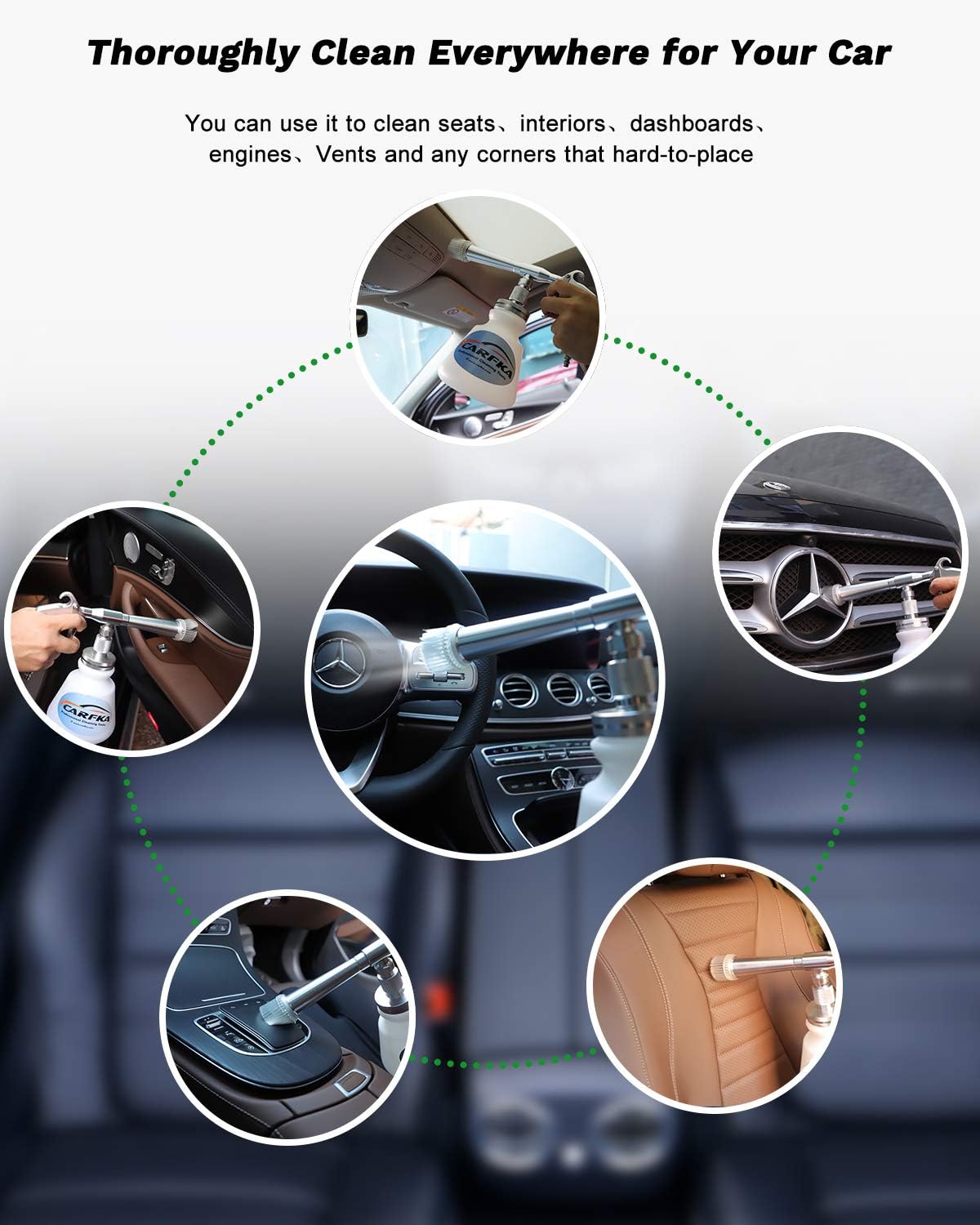 Carfka High Pressure Car Cleaning Gun, Upgraded Professional Car Interior Cleaner Detailing Wash Gun with 1L Bottle, Wash Spray Bottle Nozzle with Metal Spinner (US Edition): Automotive