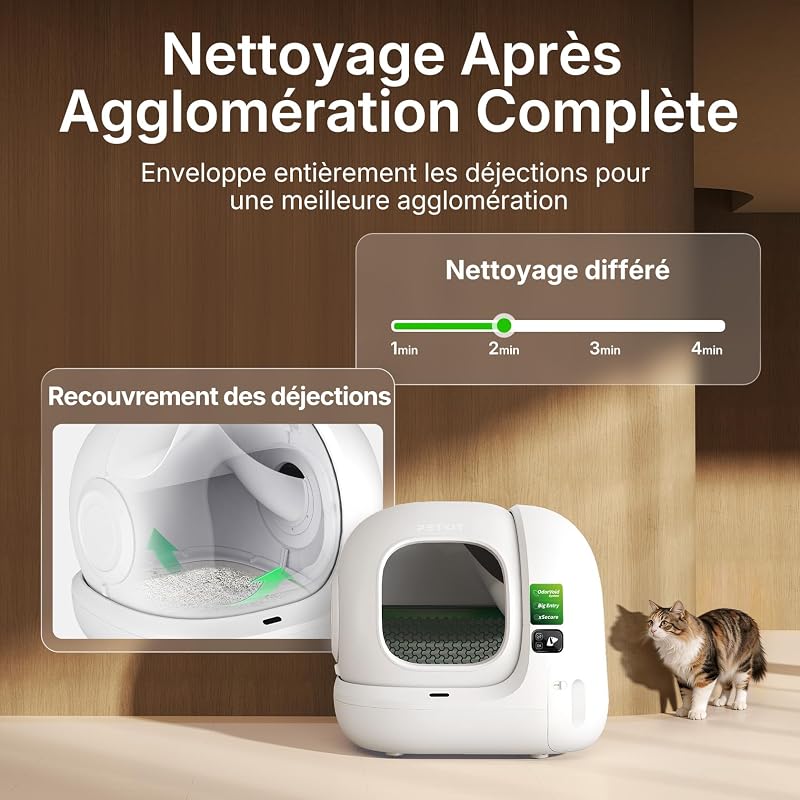 Purobot Max 3 Litiere Chat Autonettoyante, Grande Ouverture, Double Désodorisation, Anti-fuites/Pincement, xSecure, Contrôle APP, Capacité 76L,Tapis Anti-adhérent 3.0, pour Plusieurs Chats