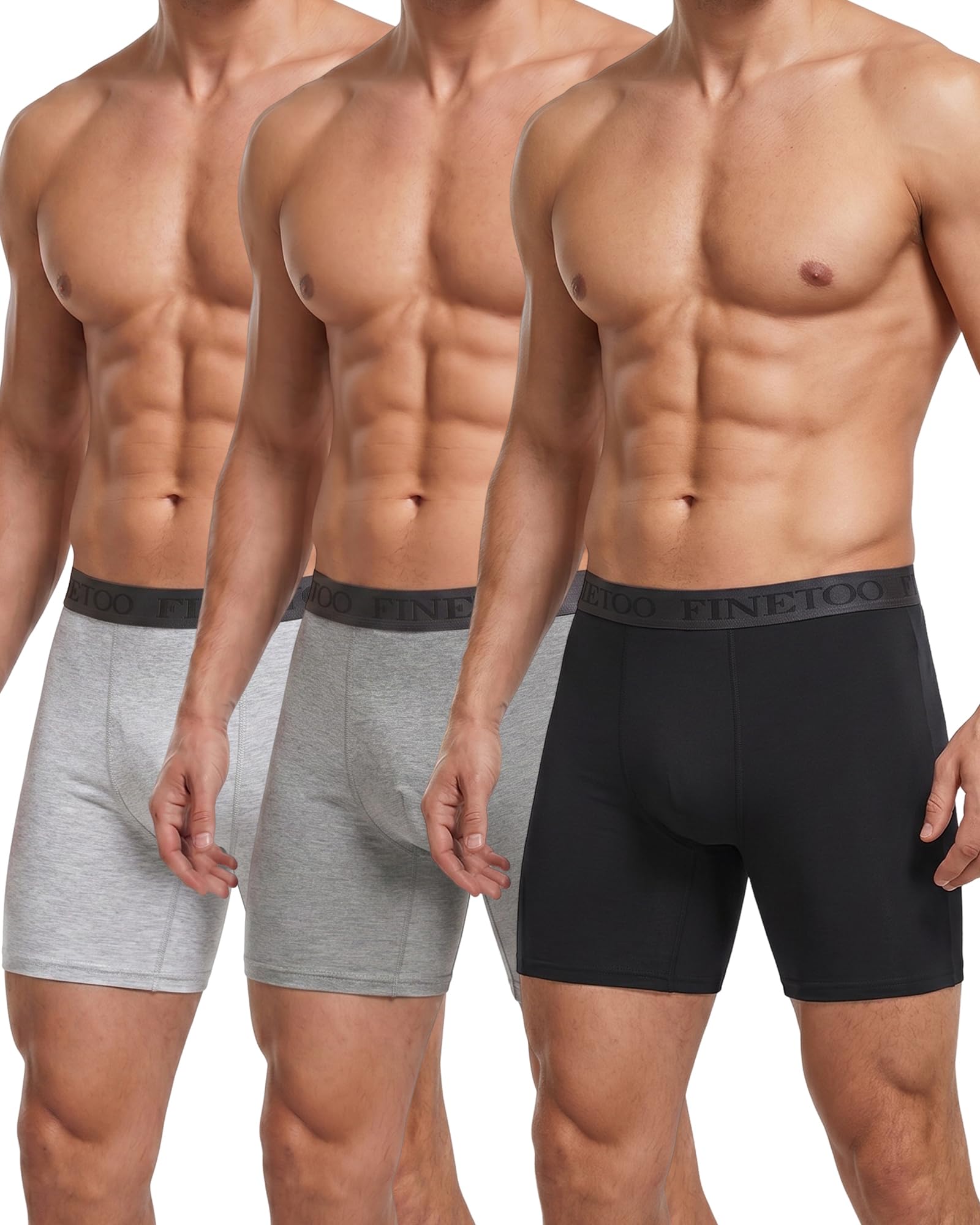 FINETOO 3er Pack Lang Boxershorts Herren Baumwolle Unterhosen Männer Unterwäsche Men Shorts Mutipack Ohne Kratzenden Zettel Retroshorts Boxer mit Elastischem Bund für Alltag Schwarz Underwear S-3XL