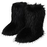 Gegefur Women's Faux fur Boot Furry Fluffy Short Snow Boot Mid-Calf Boots Warm Comfortable Outdoor Flat Shoes
