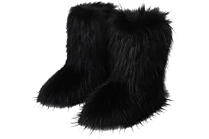 Gegefur Women's Faux fur Boot Furry Fluffy Short Snow Boot Mid-Calf Boots Warm Comfortable Outdoor Flat Shoes