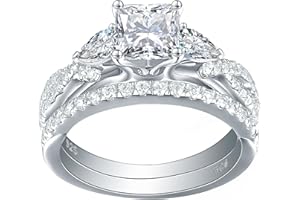 Newshe Jewellery Wedding Ring Set for Women Cubic Zirconia Engagement Rings 925 Sterling Silver Bridal Sets Princess Pear Promise Anniversary Band Size 4-13