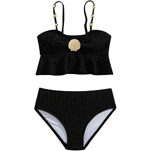 Girl's 2 Piece Halter Tankini Set Ruffle Ruched Hem Swimsuit High Waisted Bathing Suit Bikini Sets with Swim Briefs