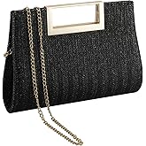 WALLYN'S Clutch Purse for Women PU Leather/Straw Evening Party Metal Grip Cut it out Handbag with Shoulder Chain Strap