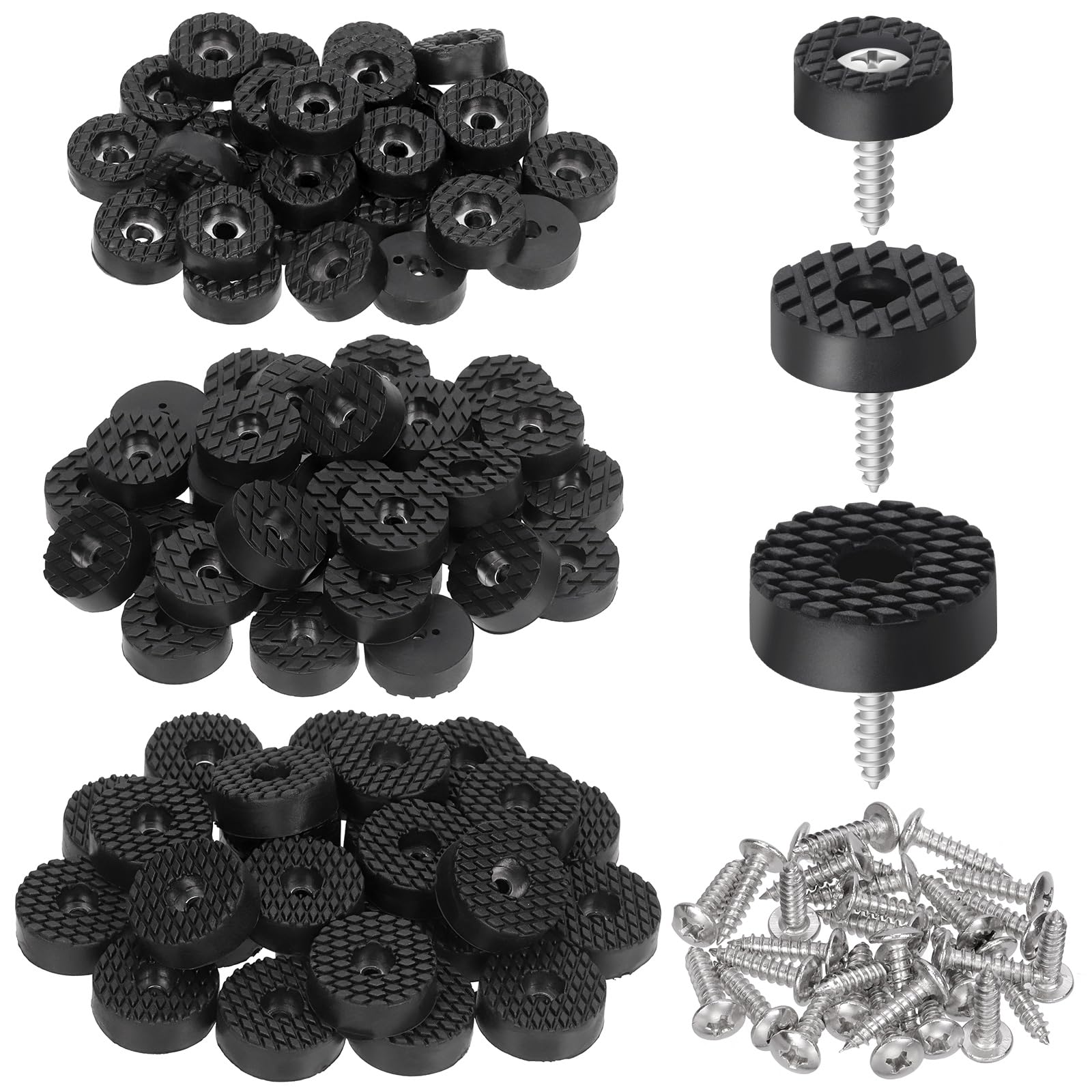 Swpeet 32 Sets 18mm Round Black Furniture Pads with Screws, Heavy Duty Round Rubber Non Slip Non Skid Furniture Feet Rubber Bumpers Pads for Table Desk Chair to Protect Hardwood