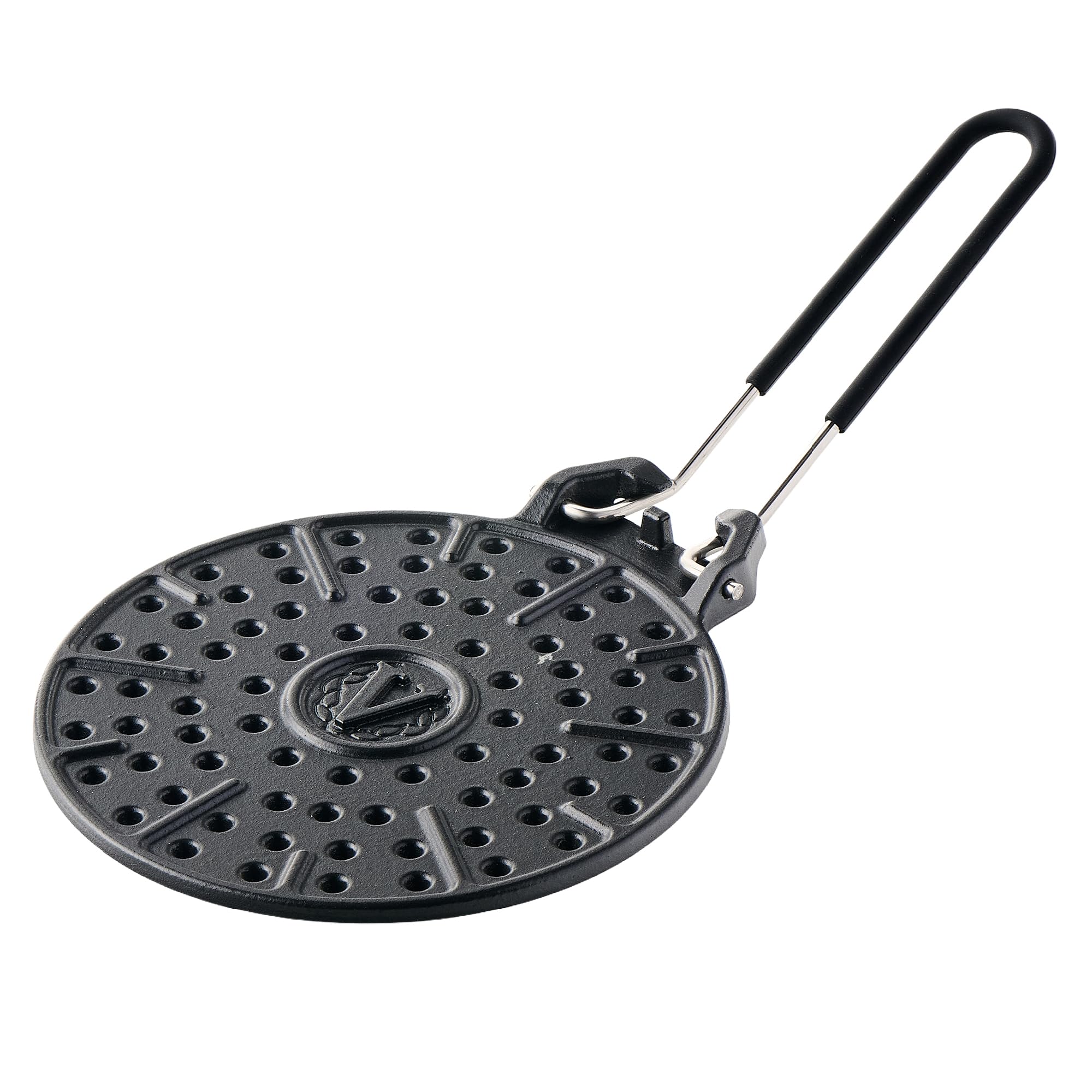 victoria cast iron arepa grill, enameled parilla for tortillas and flatbreads, heat diffuser, parrilla asadora para arepas, 8 inches, made in colombia