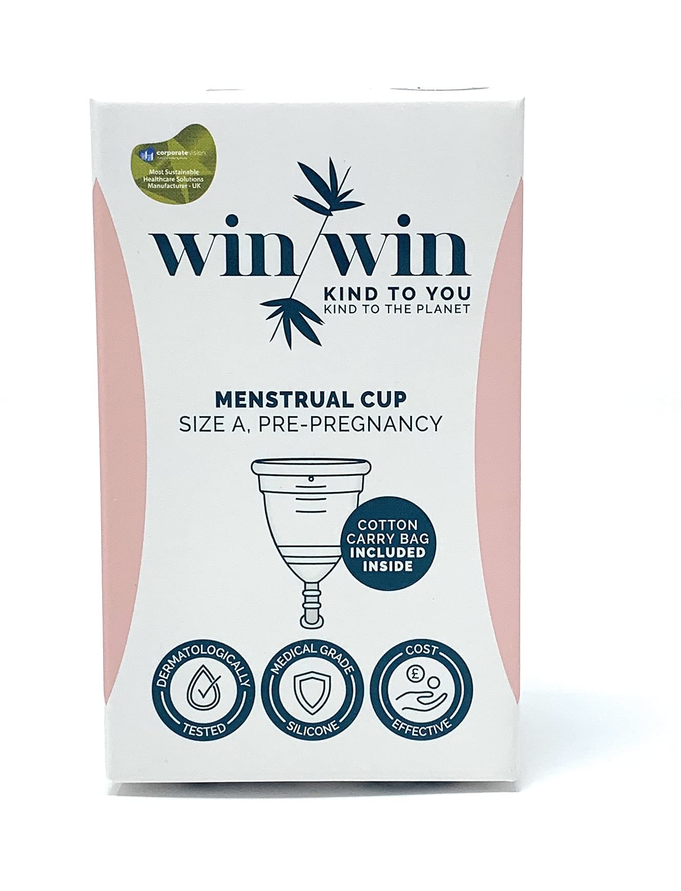 Win Win Menstrual Cup Size A Pre-Pregnancy, with Cotton Carry Bag, Medical Grade Silicone, Dermatologically Tested, Tampon Alternative, Moon Cup, Organicup, Period Cup, Diva Cup,