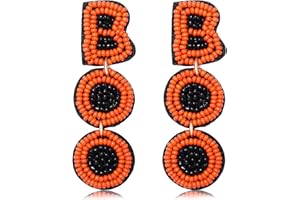 CEALXHENY Halloween Beaded Boo Earrings for Women - Spooky Ghost Pumpkin Drop Dangle Jewelry - Handmade Gothic Costume Party Holiday Festive Gifts