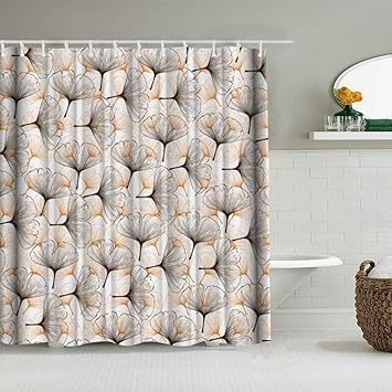 Suhom Duschvorhang Abstrakter Orange Grauer Ginkgo Verlasst Naturkunst Personalisierte Deko Badezimmer Vorhang Mit Haken 180 210 Amazon De Kuche Haushalt