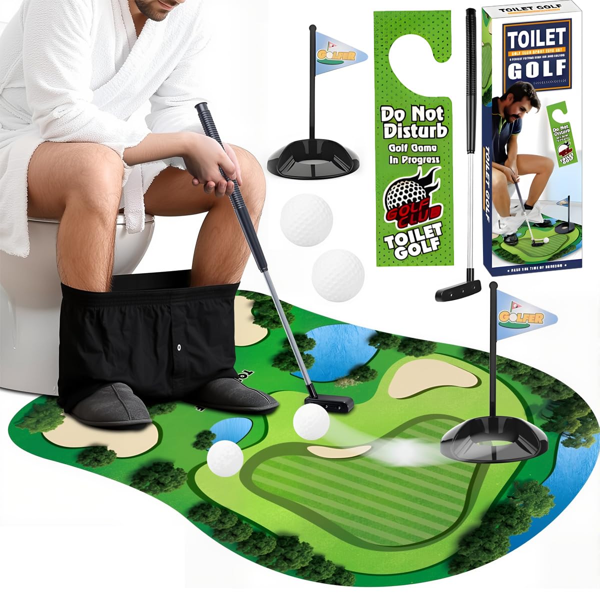 ZappelStift Toilet Golf Game, Funny Joke Gifts for Dad Men Husband Boyfriend Grandpa, Golf Toilet Mat Bathroom Game Humour Golf Gift, Christmas Dad Gifts Birthday Novelty Secret Santa Present