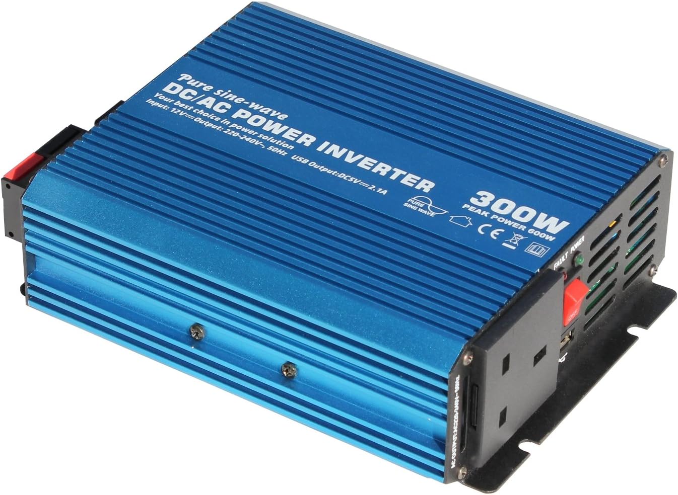 300W 12V pure sine wave power inverter 230V AC output (UK socket), with powerful USB port