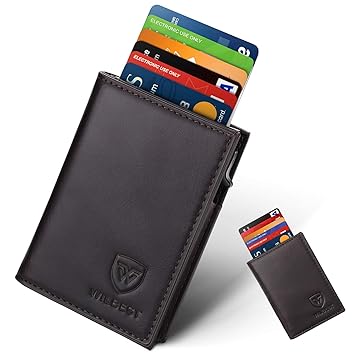 Kreditkartenetui, Wilbest Hochwertiges Leder Kartenetui Mini-Geldbörse RFID Schutz für Bis zu 9 Karten Portemonnaie, Card Wal